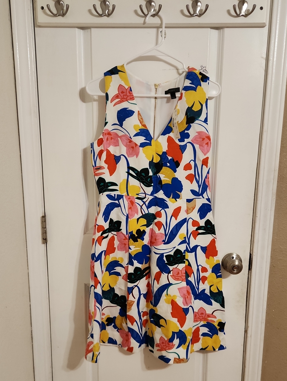 J. Crew White Floral Mini Dress with Blue, Yellow, Pink & Red Print